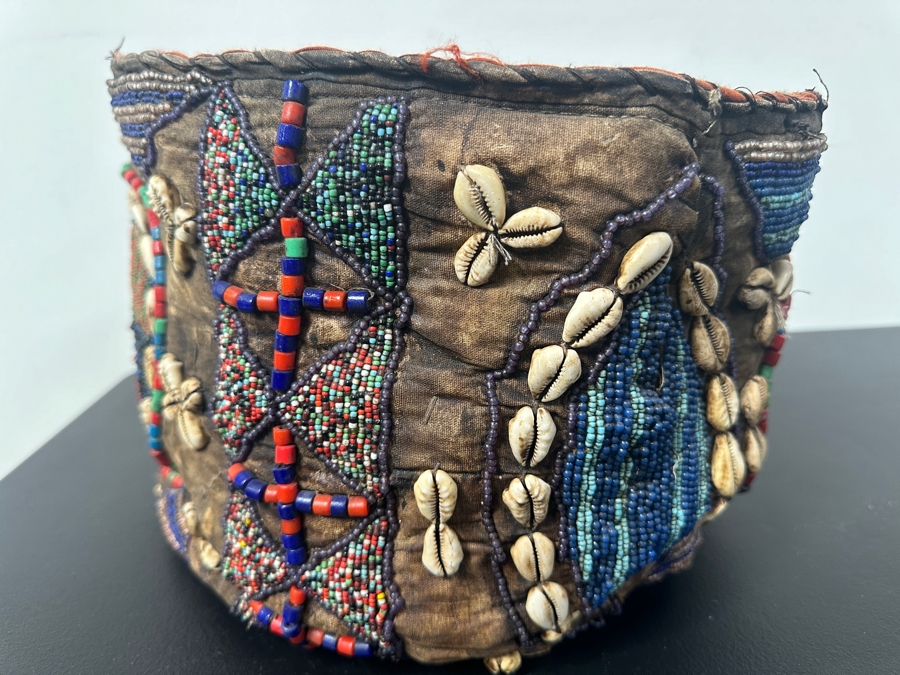 Just Added - African Beaded Basket with Cowrie Shells 13'W x 8'H [Photo 3]