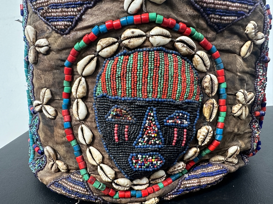 Just Added - African Beaded Basket with Cowrie Shells 13'W x 8'H [Photo 2]