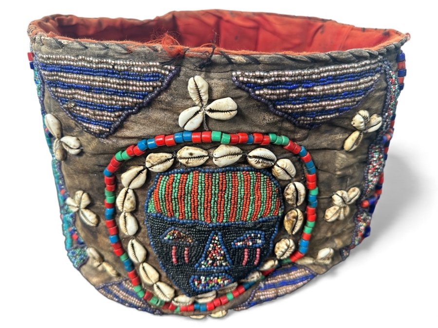 Just Added - African Beaded Basket with Cowrie Shells 13'W x 8'H