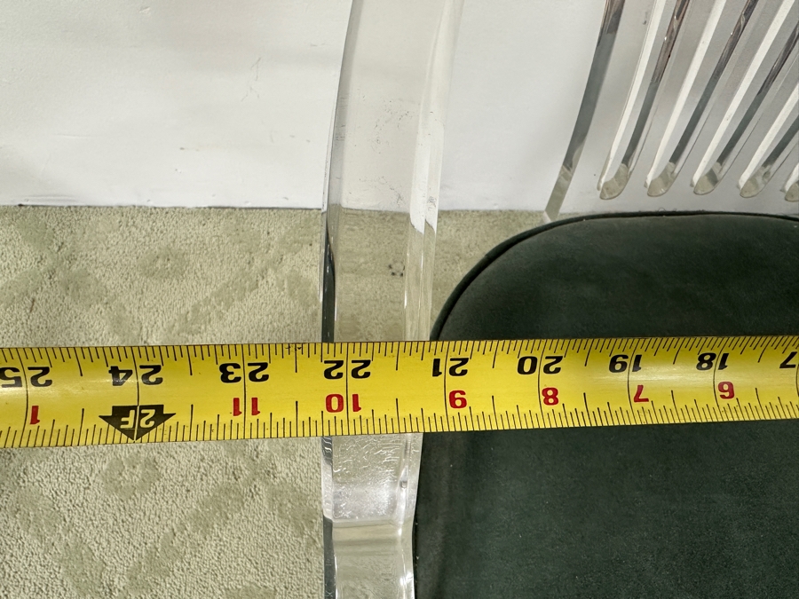 Just Added - Set of (4) Hill MFG Sculptural Lucite Dining Chairs with Green Velvet Upholstered Cushions 22'W x 25'D x 32'H [Photo 11]