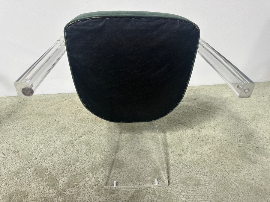 Just Added - Set of (4) Hill MFG Sculptural Lucite Dining Chairs with Green Velvet Upholstered Cushions 22'W x 25'D x 32'H [Photo 10]