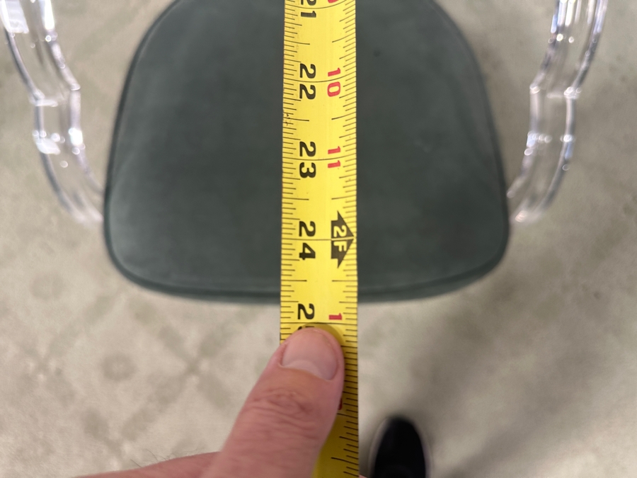 Just Added - Set of (4) Hill MFG Sculptural Lucite Dining Chairs with Green Velvet Upholstered Cushions 22'W x 25'D x 32'H [Photo 12]