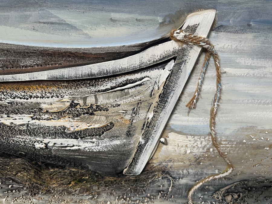Just Added - Mixed Media Boat On Shore Canvas Artwork 60 X 27 Retails $149 [Photo 3]