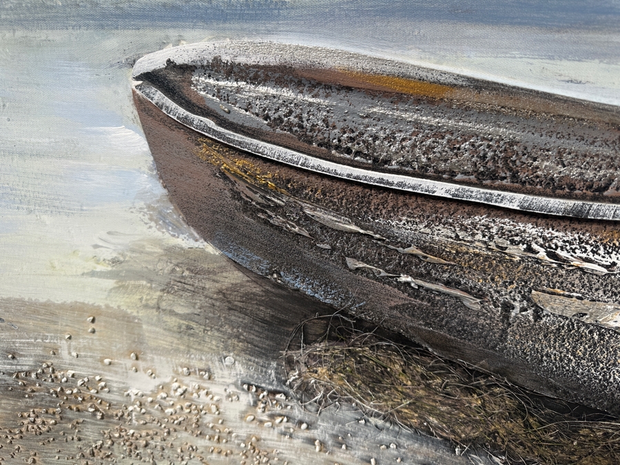 Just Added - Mixed Media Boat On Shore Canvas Artwork 60 X 27 Retails $149 [Photo 4]
