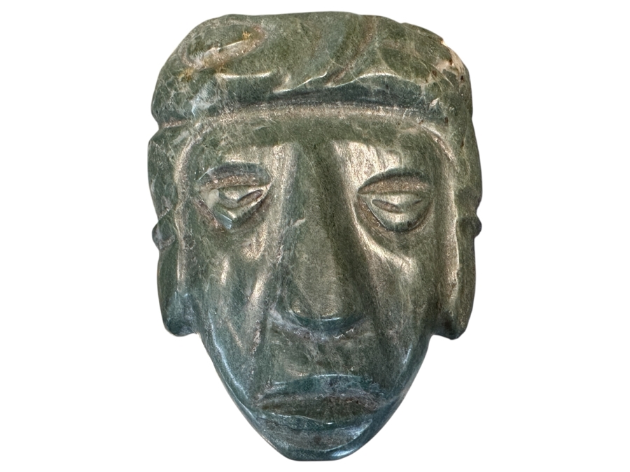 Just Added - Carved Green Stone Mayan Warrior Carving Pendant 3' X 4' 187g