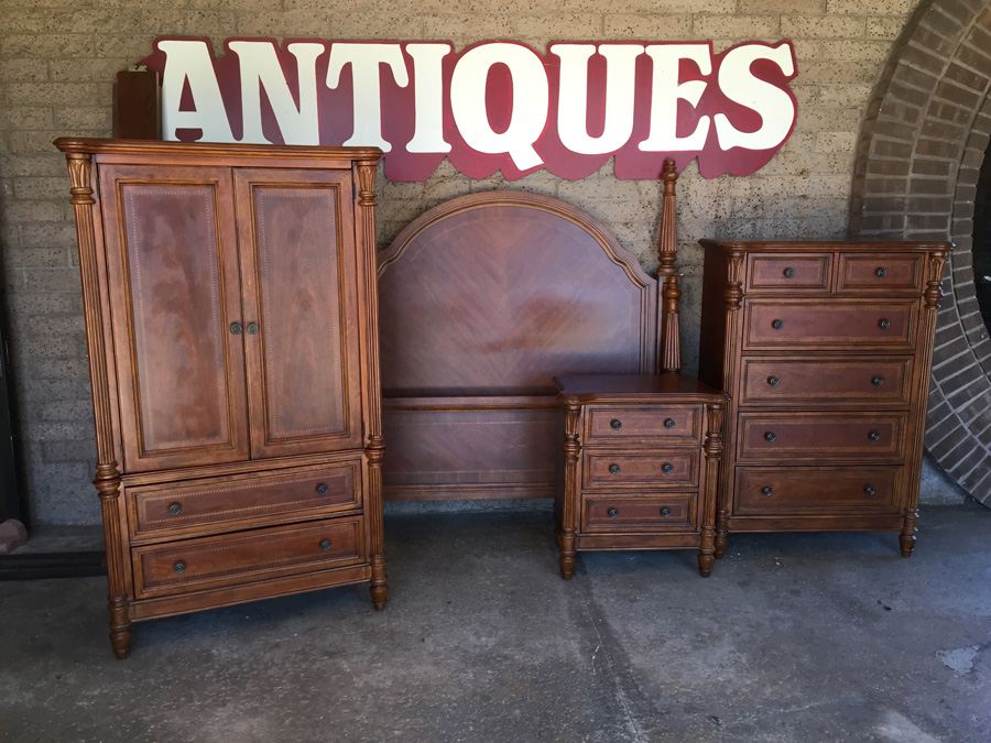Beautiful Bassett Furniture 4-Piece Bedroom Set - Queen Bed, Dresser, Nightstand, & Armoire [Photo 1]