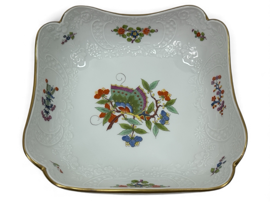 Just Added - Meissen (Germany) Fine Porcelain Hand Painted 'Butterfly Painting With Gold Rim' Schmetterling Bowl - New Old Stock 7.5'W