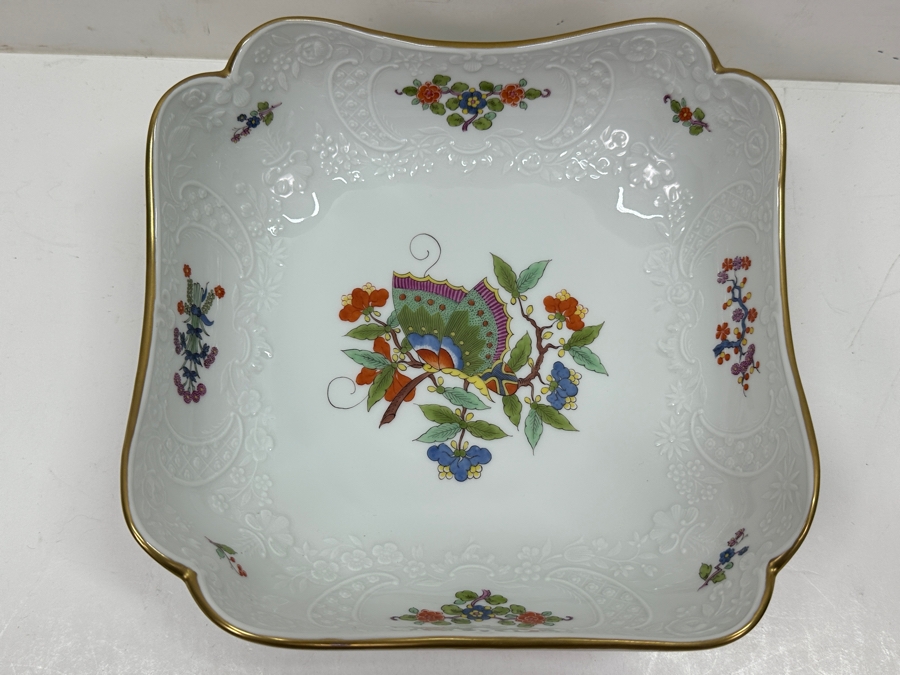 Just Added - Meissen (Germany) Fine Porcelain Hand Painted 'Butterfly Painting With Gold Rim' Schmetterling Bowl - New Old Stock 7.5'W [Photo 2]