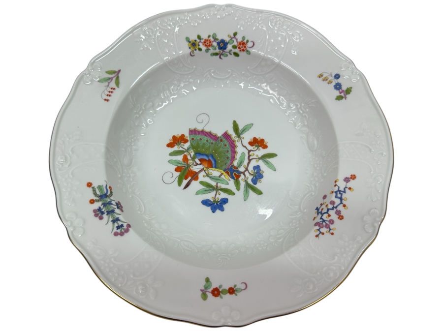 Just Added - Meissen (Germany) Fine Porcelain Hand Painted 'Butterfly Painting With Gold Rim' Schmetterling Bowl - New Old Stock 9.5'W