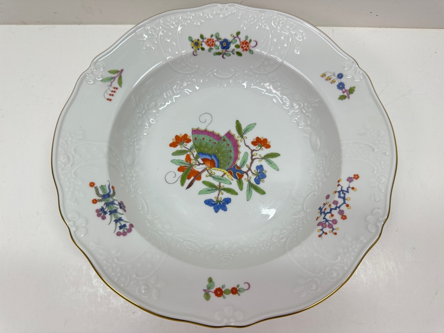 Just Added - Meissen (Germany) Fine Porcelain Hand Painted 'Butterfly Painting With Gold Rim' Schmetterling Bowl - New Old Stock 9.5'W [Photo 4]