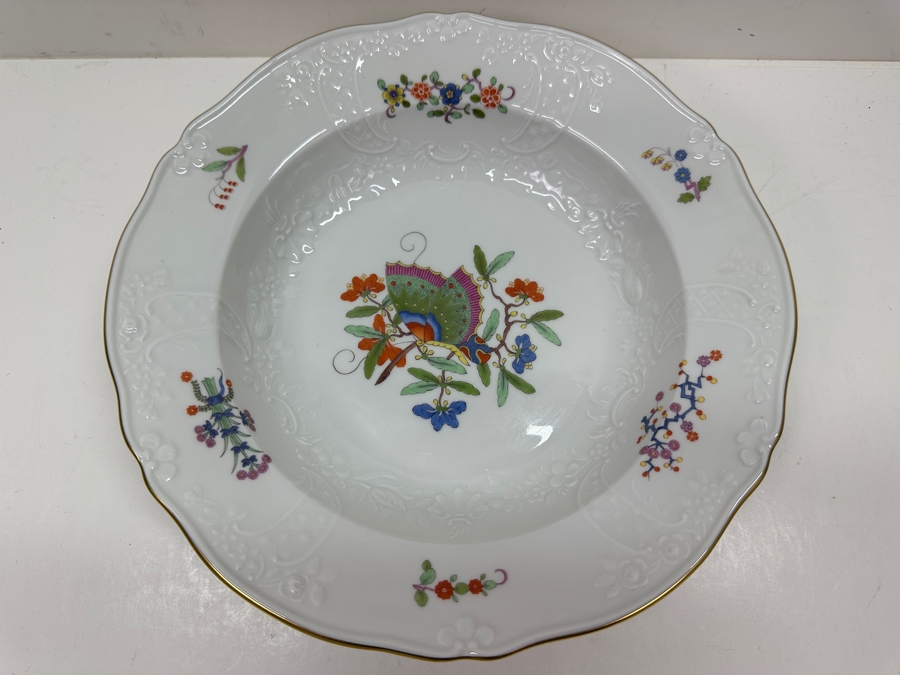 Just Added - Meissen (Germany) Fine Porcelain Hand Painted 'Butterfly Painting With Gold Rim' Schmetterling Bowl - New Old Stock 9.5'W [Photo 3]