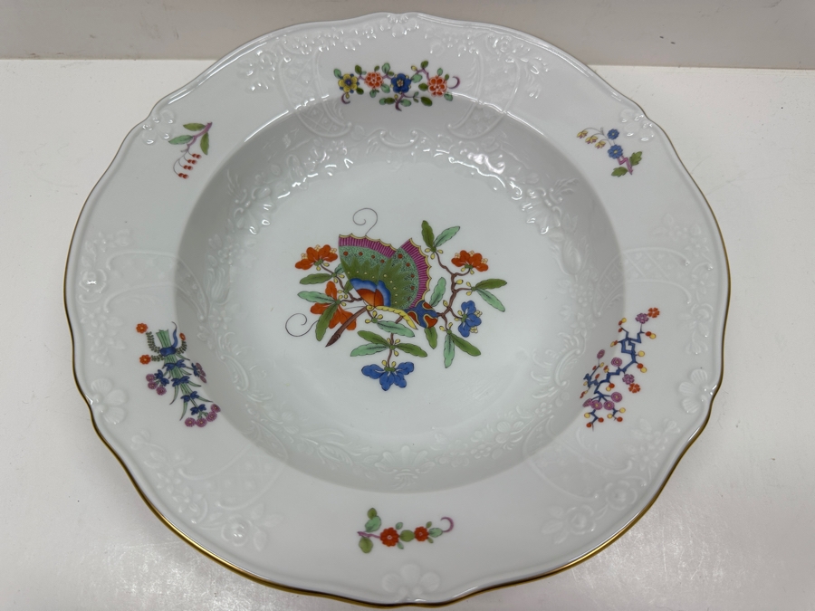 Just Added - Meissen (Germany) Fine Porcelain Hand Painted 'Butterfly Painting With Gold Rim' Schmetterling Bowl - New Old Stock 9.5'W [Photo 2]