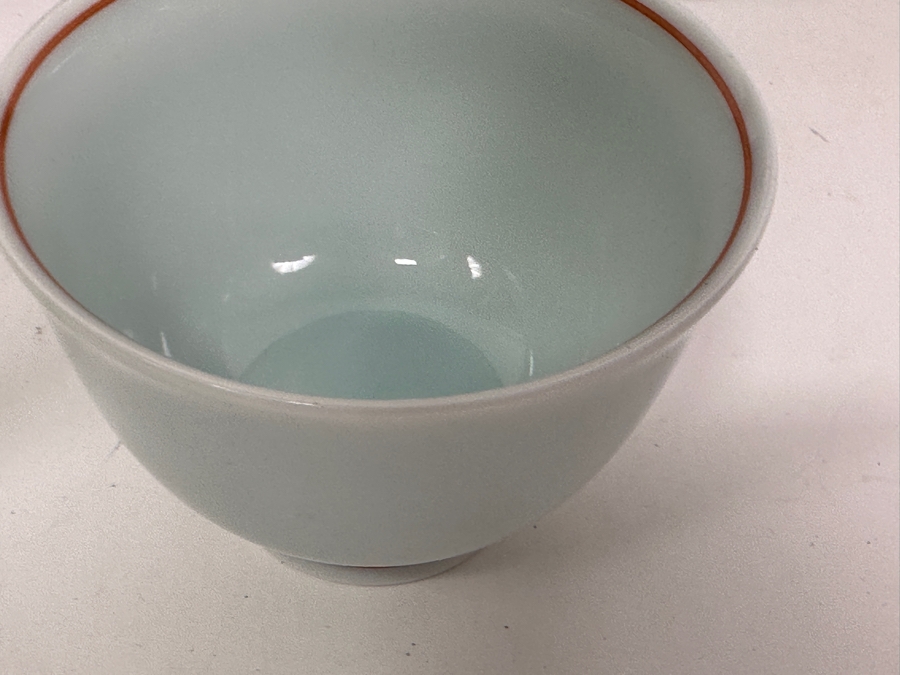 Just Added - (5) Vintage Signed Japanese Tea Bowls With Hand Painted Bird 2.25'H With Wooden Storage Box [Photo 5]