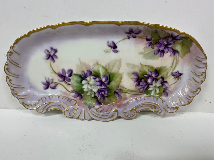 Just Added - Pair Of French Hand Painted Porcelain Trays Trinket Dishes 9'W & 4'W And Vintage Austrian Hand Painted Porcelain Footed Box [Photo 4]
