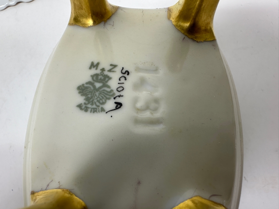 Just Added - Pair Of French Hand Painted Porcelain Trays Trinket Dishes 9'W & 4'W And Vintage Austrian Hand Painted Porcelain Footed Box [Photo 6]