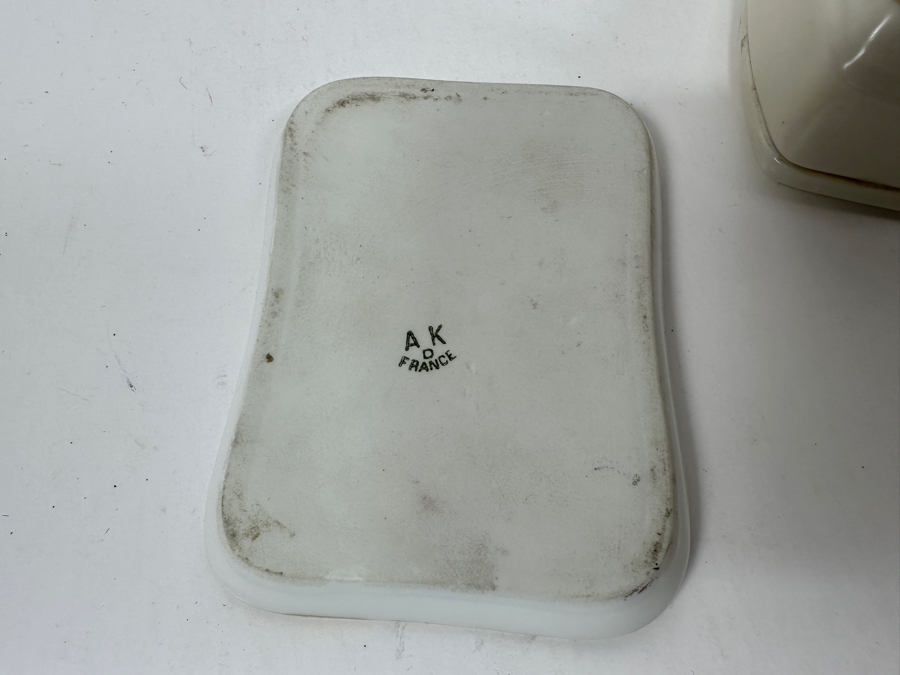 Just Added - Pair Of French Hand Painted Porcelain Trays Trinket Dishes 9'W & 4'W And Vintage Austrian Hand Painted Porcelain Footed Box [Photo 8]