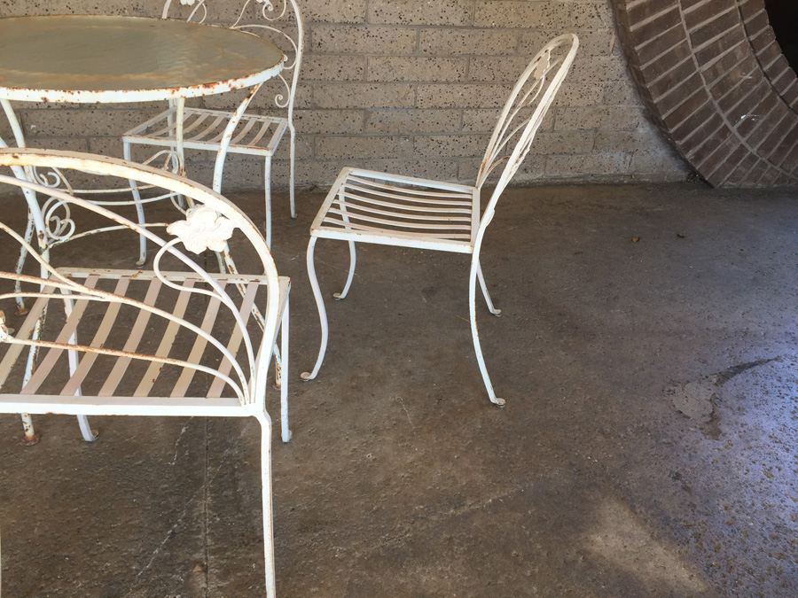 White Wrought Iron Outdoor Patio Table with 4 Chairs [Photo 13]
