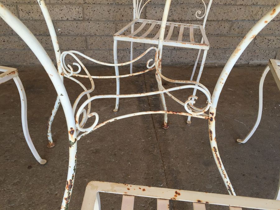 White Wrought Iron Outdoor Patio Table with 4 Chairs [Photo 3]