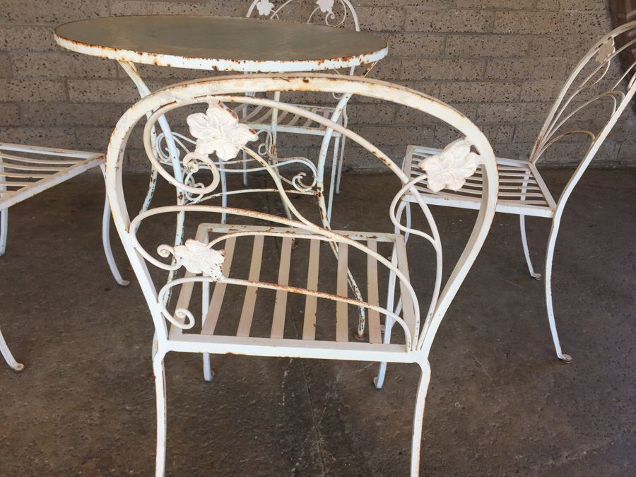 White Wrought Iron Outdoor Patio Table with 4 Chairs [Photo 2]