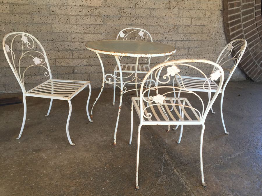 White Wrought Iron Outdoor Patio Table with 4 Chairs [Photo 5]