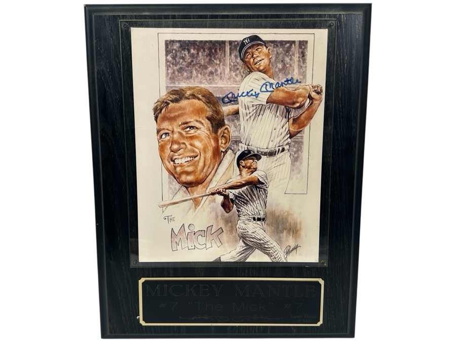 Limited Edition Autographed Mickey Mantle Wall Plaque 12 X 15