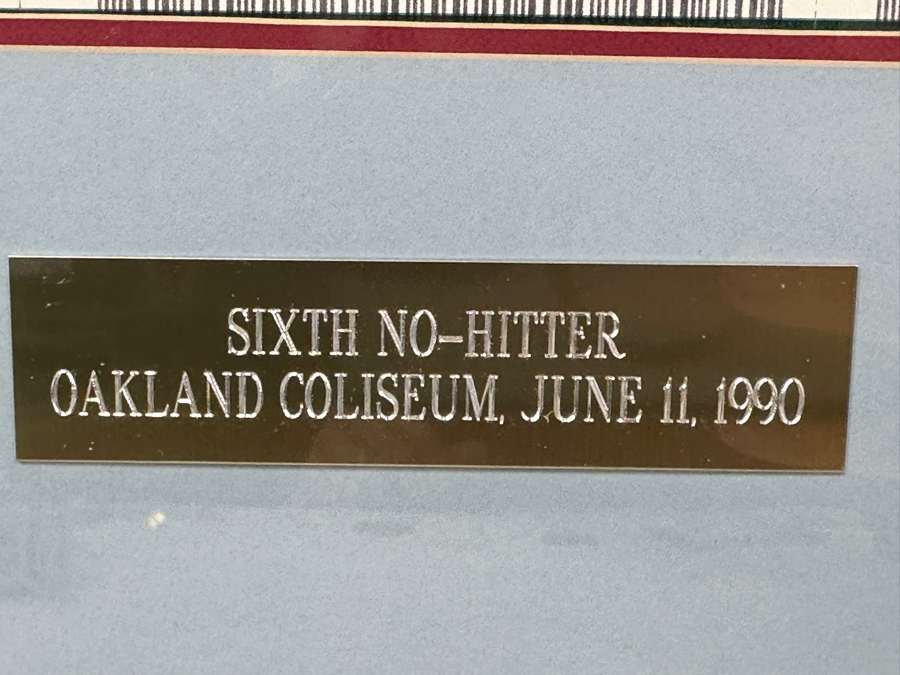 Limited Edition Autographed Nolan Ryan Photograph, Oakland Athletics Unused Baseball Game Ticket When Nolan Ryan Pitched His Sixth No-Hitter On June 11, 1990 And Pair Of Nolan Ryan Baseball Cards All Framed With Cert From Paul Goldin 19.5 X 16 [Photo 6]