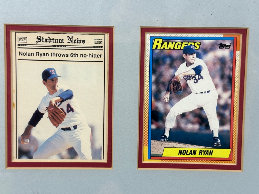 Limited Edition Autographed Nolan Ryan Photograph, Oakland Athletics Unused Baseball Game Ticket When Nolan Ryan Pitched His Sixth No-Hitter On June 11, 1990 And Pair Of Nolan Ryan Baseball Cards All Framed With Cert From Paul Goldin 19.5 X 16 [Photo 8]