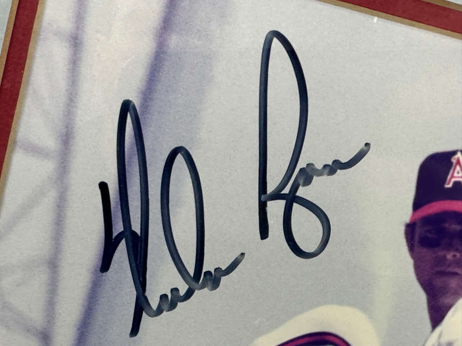 Limited Edition Autographed Nolan Ryan Photograph, Oakland Athletics Unused Baseball Game Ticket When Nolan Ryan Pitched His Sixth No-Hitter On June 11, 1990 And Pair Of Nolan Ryan Baseball Cards All Framed With Cert From Paul Goldin 19.5 X 16 [Photo 4]