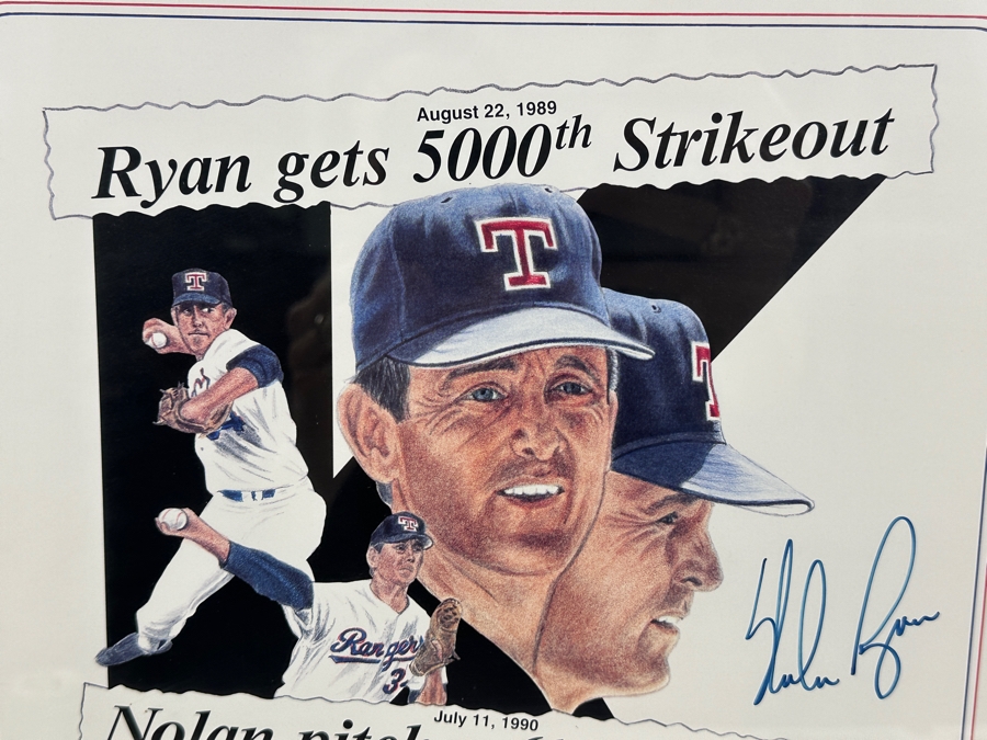Limited Edition Autographed Nolan Ryan Print By Jerry Hersh Numbered 1,206 Of 1,500 With Cert From Paul Goldin Signed By Nolan Ryan And Artist Jerry Hersh 10 X 13 Framed 18.5 X 22.5 [Photo 6]