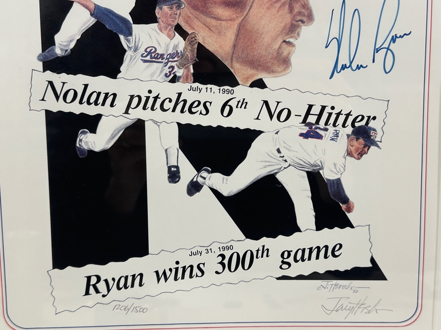 Limited Edition Autographed Nolan Ryan Print By Jerry Hersh Numbered 1,206 Of 1,500 With Cert From Paul Goldin Signed By Nolan Ryan And Artist Jerry Hersh 10 X 13 Framed 18.5 X 22.5 [Photo 7]