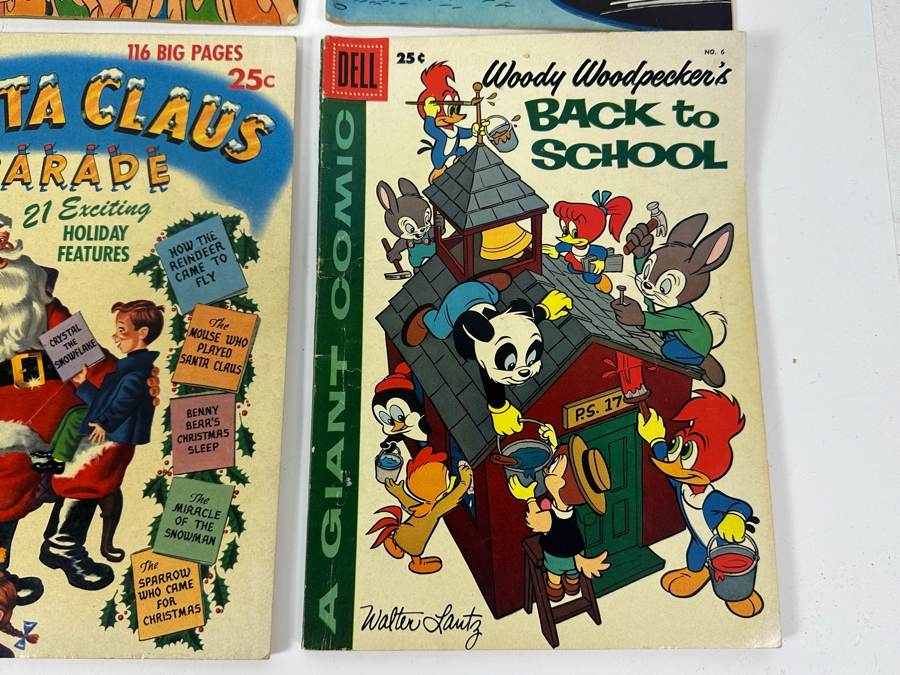 (6) Vintage 1950s Comic Books: 10 cent Dell Bugs Bunny, 10 Cent DC Comics Leading Comics, Dell Bugs Bunny's Christmas Funnies, Dell Santa Claus Parade & Dell Woody Woodpecker's Back To School [Photo 4]
