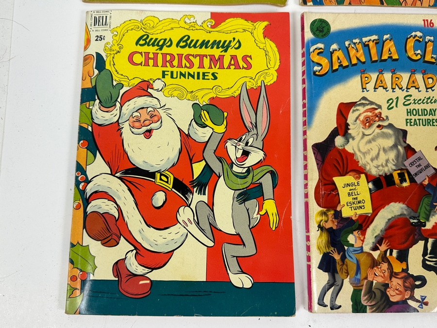 (6) Vintage 1950s Comic Books: 10 cent Dell Bugs Bunny, 10 Cent DC Comics Leading Comics, Dell Bugs Bunny's Christmas Funnies, Dell Santa Claus Parade & Dell Woody Woodpecker's Back To School [Photo 3]