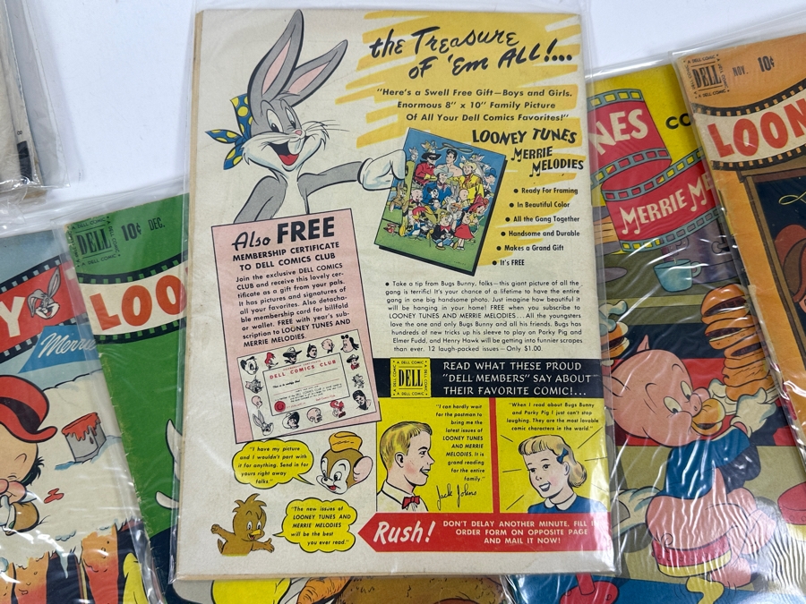(10) Rare Vintage 1950s Comic Books Bagged Looney Tunes Merrie Melodies 10 cent Comic Books Bugs Bunny [Photo 13]
