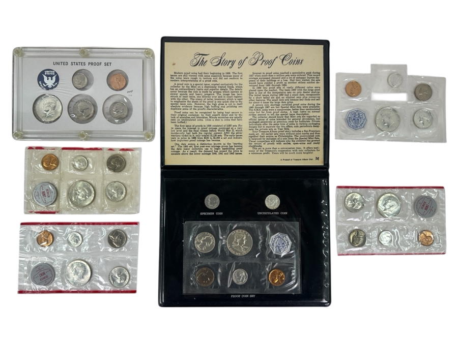  Six Silver US Mint Proof and Mint Sets $4.25 Face Value in 90% Silver
