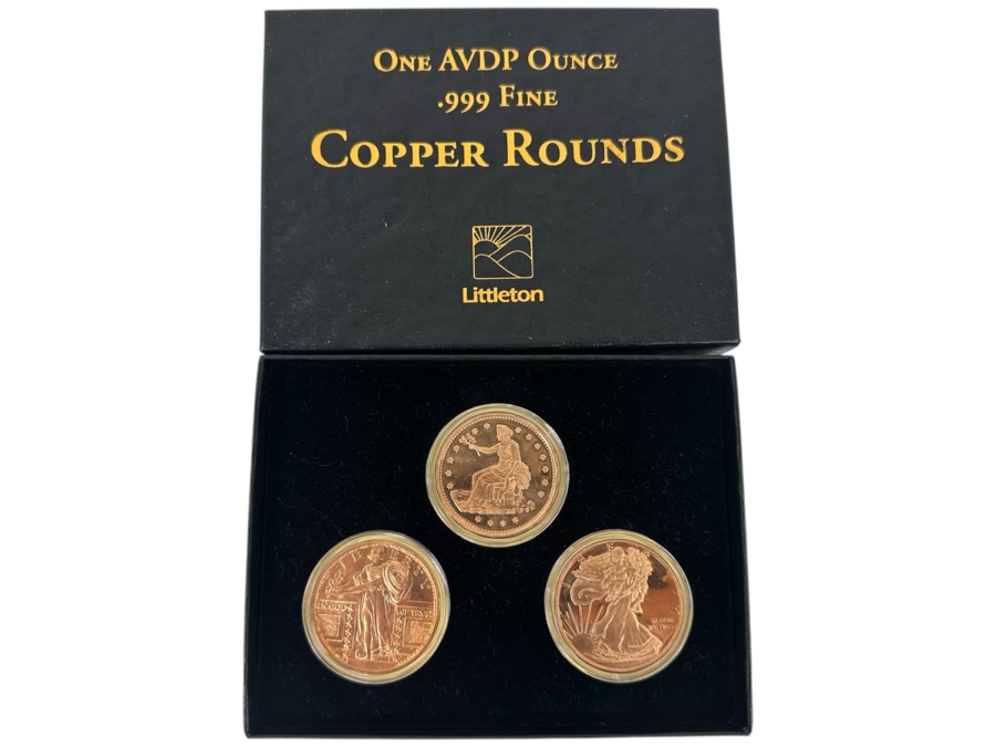 Three Proof 1 Ounce Copper Rounds in Presentation Box