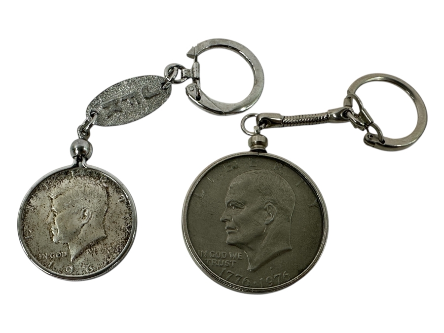 90% Silver Kennedy Half Dollar Key Chain and Bicentennial Eisenhower Dollar Key Chain