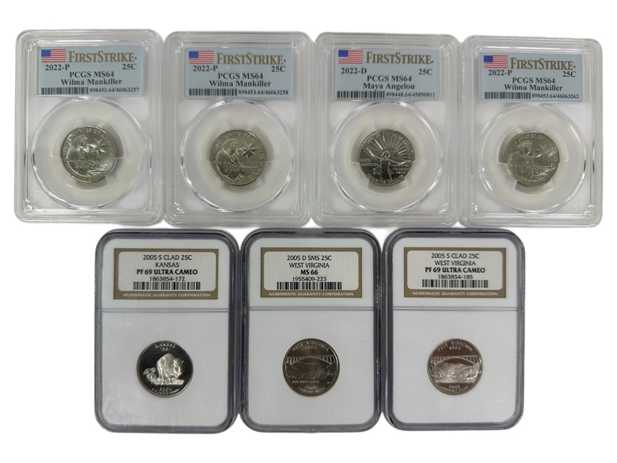Seven Professionally Graded Washington Statehood & American Women Quarters