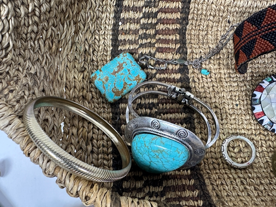 Just Added - Collection Of Various Jewelry And Woven Basket 19'L [Photo 4]