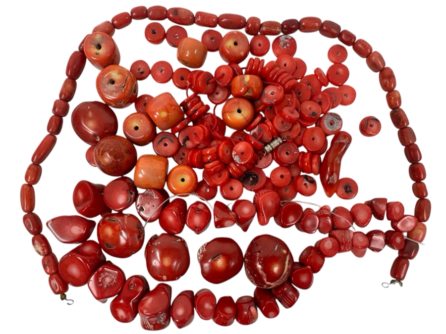 Just Added - Collection Of Red Coral Beads