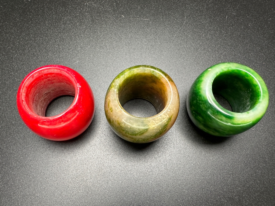 Just Added - (3) Vintage Chinese Stone Archer's Rings Size 11 [Photo 5]