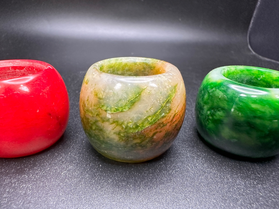 Just Added - (3) Vintage Chinese Stone Archer's Rings Size 11 [Photo 2]