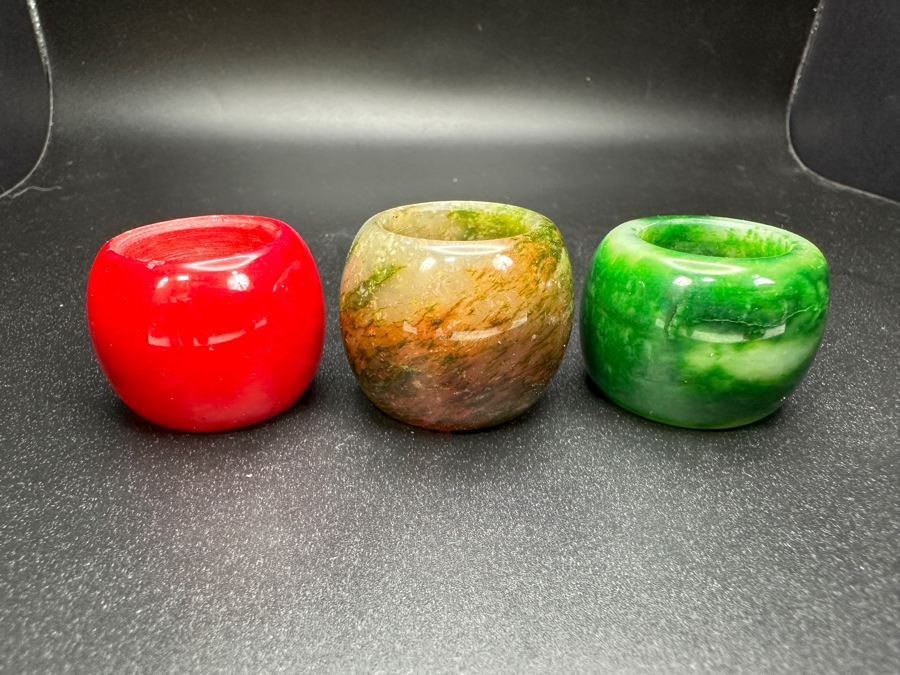 Just Added - (3) Vintage Chinese Stone Archer's Rings Size 11 [Photo 6]
