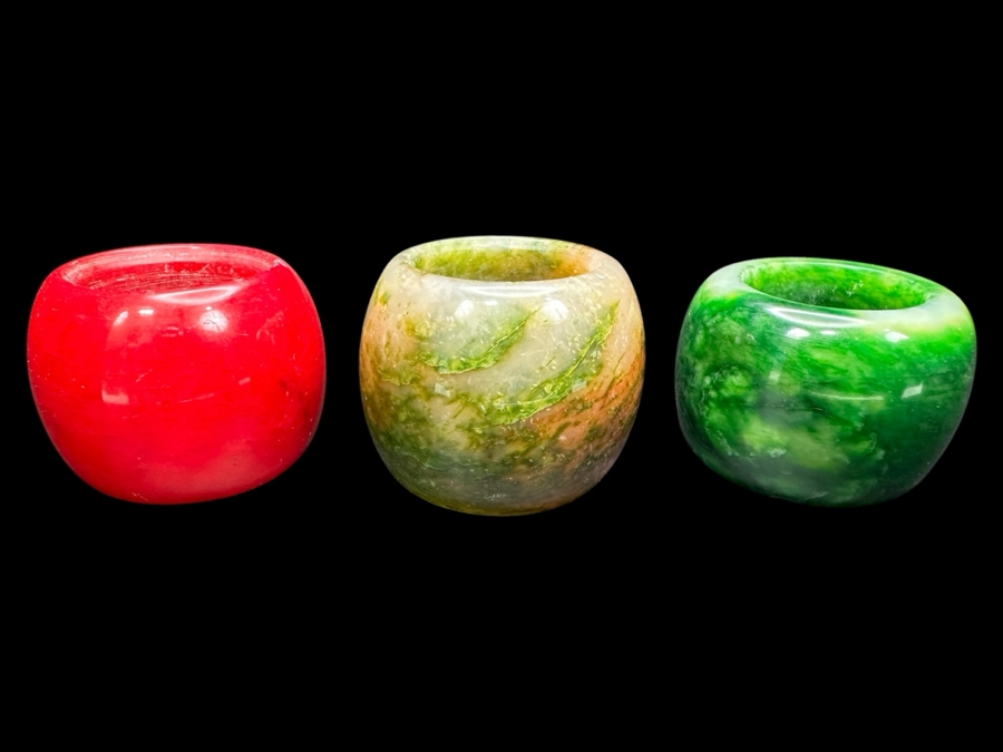 Just Added - (3) Vintage Chinese Stone Archer's Rings Size 11