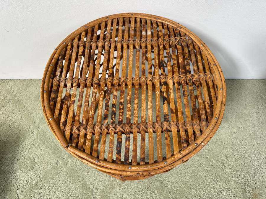 Just Added - Vintage Rattan Round Side Table 17.5W X 17.5H [Photo 3]