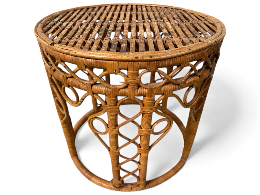 Just Added - Vintage Rattan Round Side Table 17.5W X 17.5H