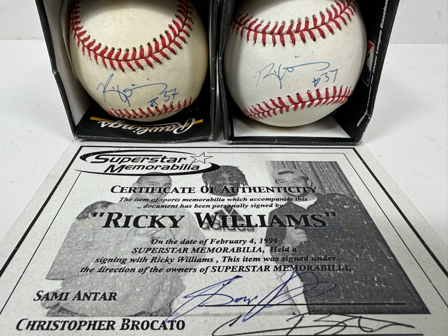 Pair Of Autographed Ricky Williams Signed Baseballs With Certification Of Authenticity [Photo 2]