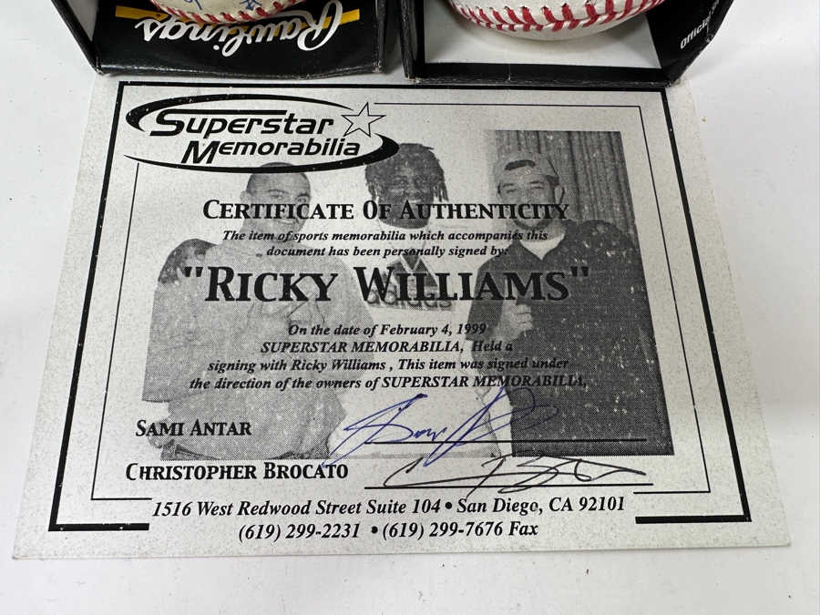 Pair Of Autographed Ricky Williams Signed Baseballs With Certification Of Authenticity [Photo 5]
