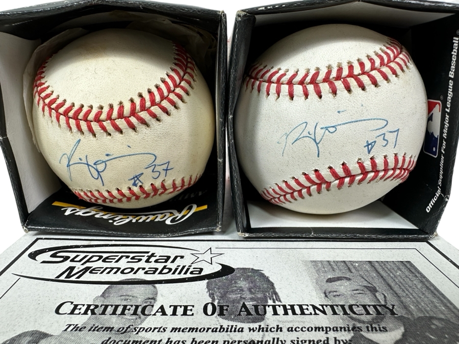 Pair Of Autographed Ricky Williams Signed Baseballs With Certification Of Authenticity