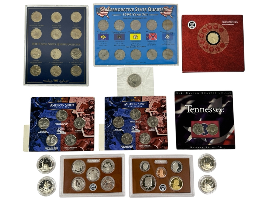 Collection of US Mint Proof Sets, Statehood Quarters, Commemorative Half Dollars 