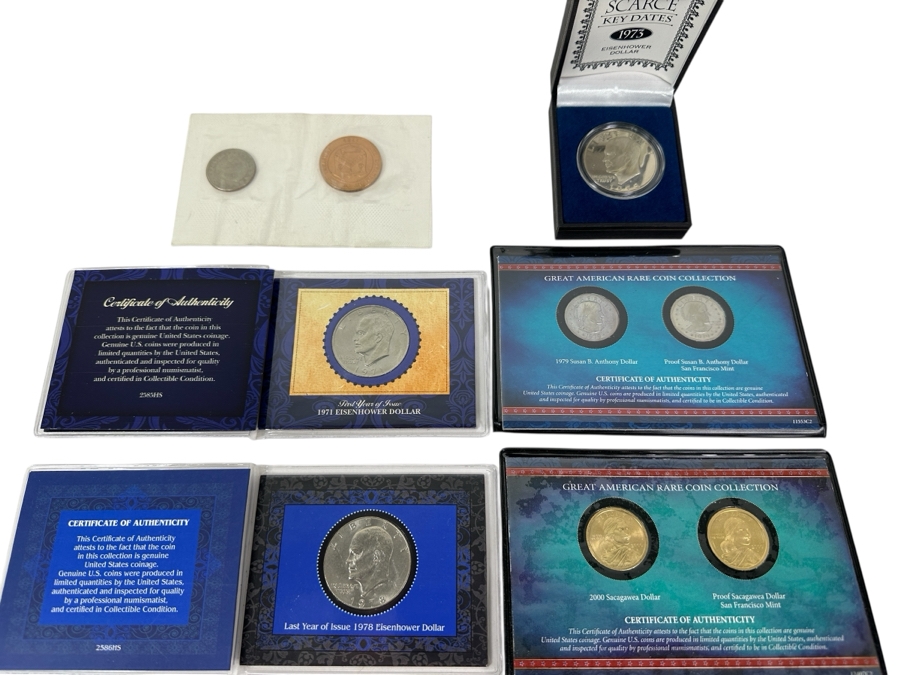 Collection of Eisenhower, Susan B Anthony and Sacagawea Dollars in Proof and Uncirculated